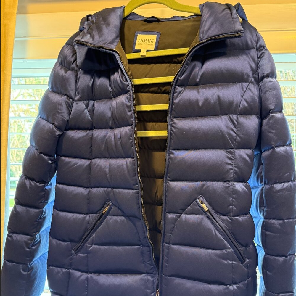 Giorgio Armani Cobalt Blue Winter Jacket with hood (US Size 8)